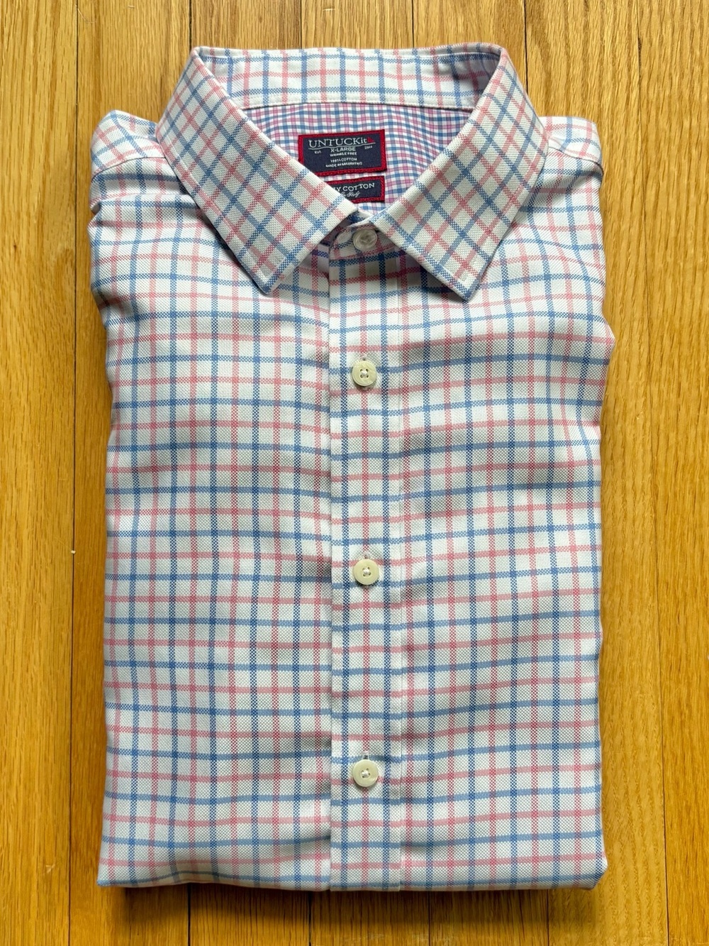 UNTUCKit Men’s Long Sleeve Two Ply Cotton Shirt Wrinkle Free XL White Pink Blue
